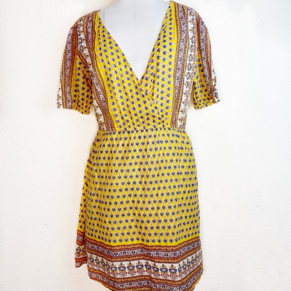 URBAN OUTFITTERS Yellow Paisley Surplice Dress